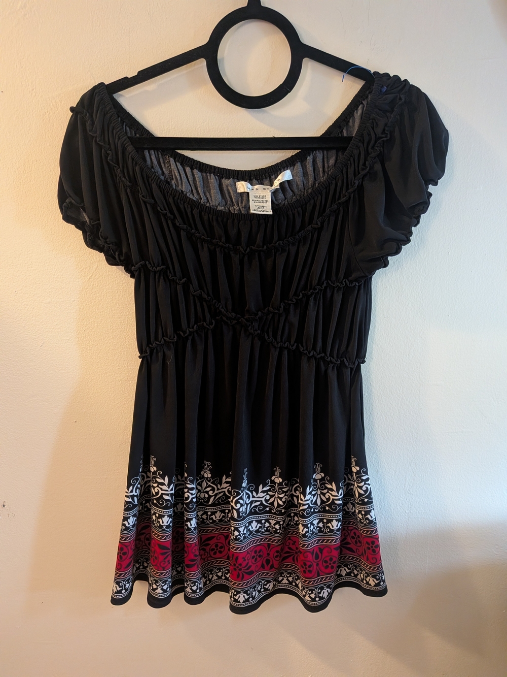 Max Studio Black Off-Shoulder Top with Red and White Border
